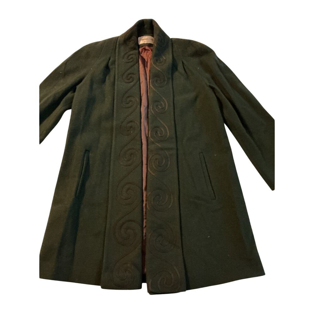 Vtg Preston & York Forest Green 100% Wool Embroidered Swing Coat XS Made in USA